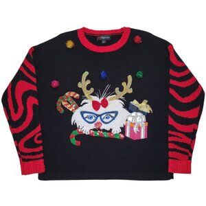 33 Degrees Womens Cat Ugly Christmas Crewneck Sweater Black Red Size Small